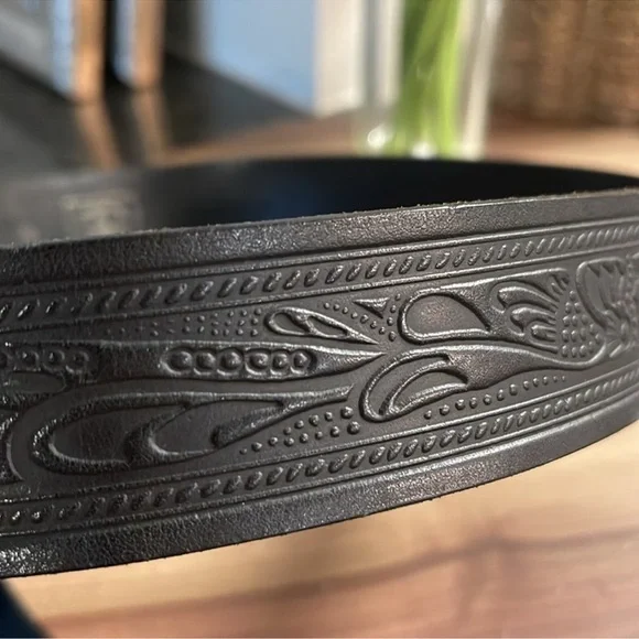 Ralph Lauren Black Tooled Leather Concho Belt